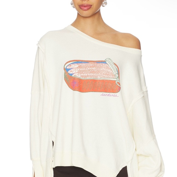 Free People Camden graphic sardine sweatshirt cream white sweater top - Picture 3 of 6